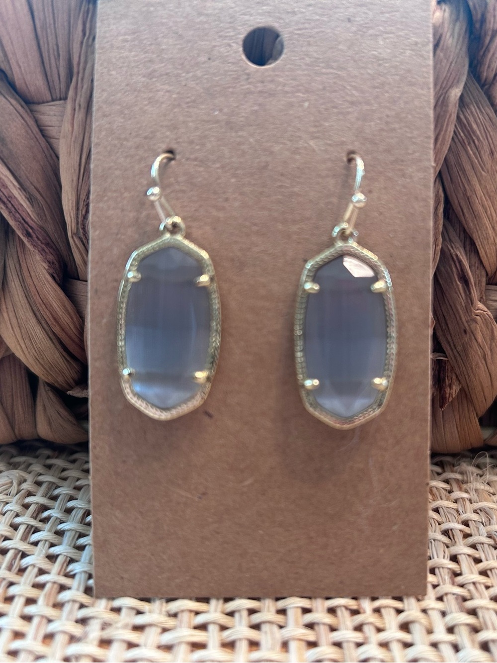 Kendra Scott Small Cat Eye Light Gray & Gold Tone Wire Dangle Earrings